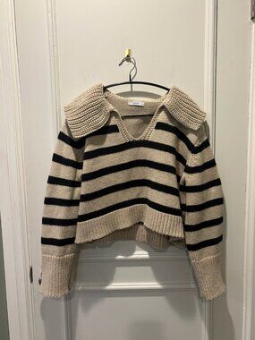 Nati Cream Black Striped Fisherman Collar Sweater M